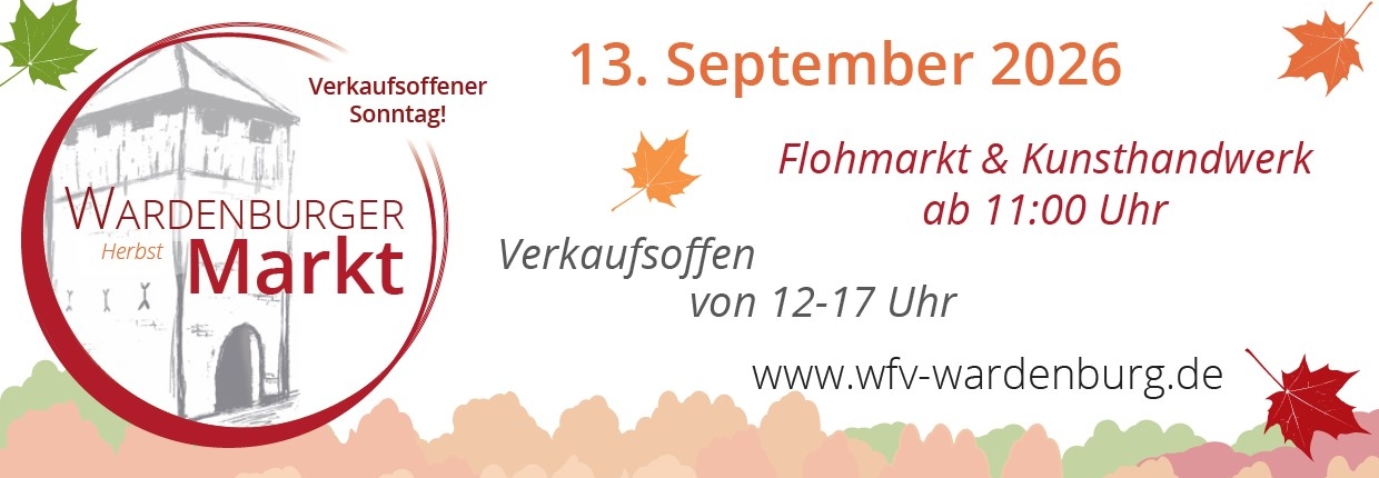 Verkaufsoffener Sonntag mit Flohmarkt, Gewerbeschau & Kunsthandwerk in Wardenburg LK Oldenburg Niedersachsen. Marktinfos 0173-9424897 → https://wfv-wardenburg.de/wardenburger-markt/ verkaufsoffener_sonntag_wardenburg_2026_flohmarkt
